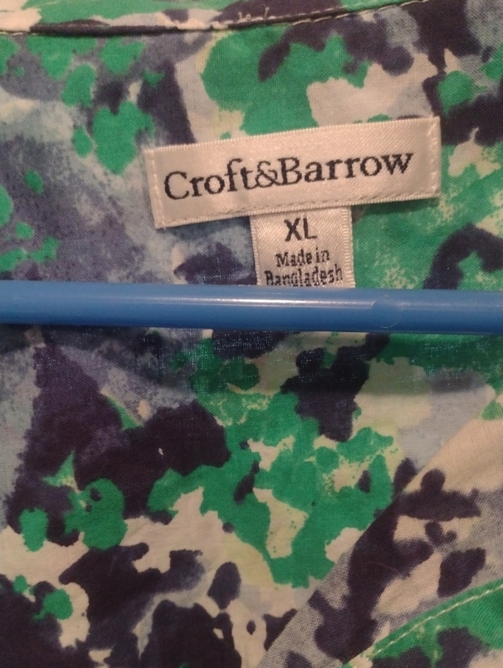 croft & barrow green and blue watercolor print button-up shirt - Picture 2 of 4